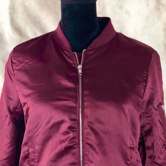 FASHION NOVA Burgundy Satin Bomber Jacket - Picture 5 of 6